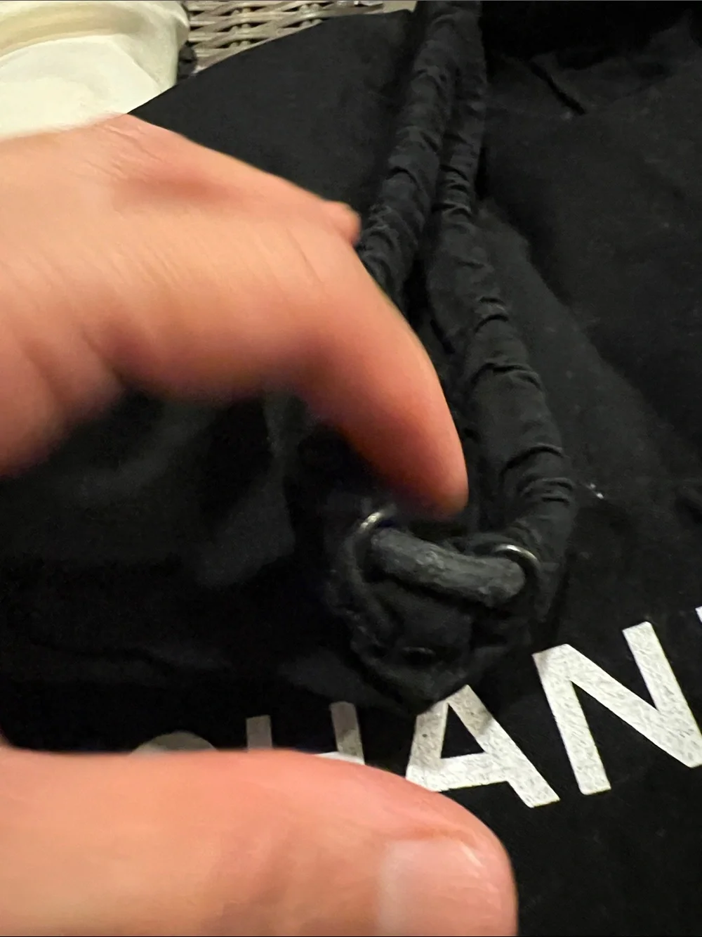 CHANEL Black and White Logo fabric Drawstring Dust Bag
